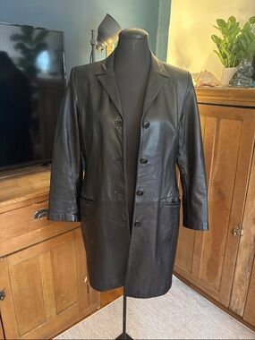 Classic Black Leather Coat - Sleek Longline Jacket